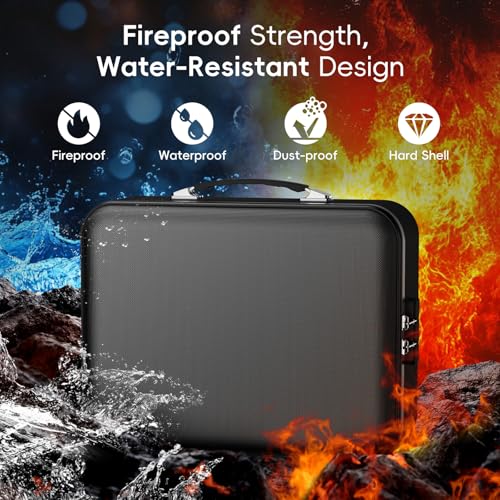 Dcorn Fireproof Document Box with Lock, Waterproof Hard Shell File Organizer with Accordion Folder, Portable Fireproof File Safe Box for Home Office Storage of Documents, Laptop, Cash & Passports - Image 2