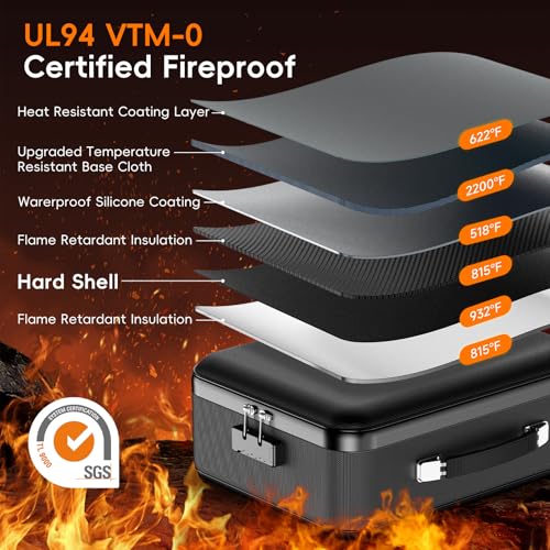 Dcorn Fireproof Document Box with Lock, Waterproof Hard Shell File Organizer with Accordion Folder, Portable Fireproof File Safe Box for Home Office Storage of Documents, Laptop, Cash & Passports - Image 3