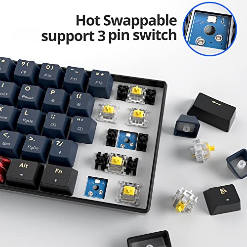 surmen GT68 65% Wireless Mechanical Gaming Keyboard 60 Percent RGB Hot-Swappable 68-Key Compact Keyboard Bluetooth5.0/2.4G/USB with Yellow Switch (Gateron Yellow, Blue Samurai 68) - Image 4