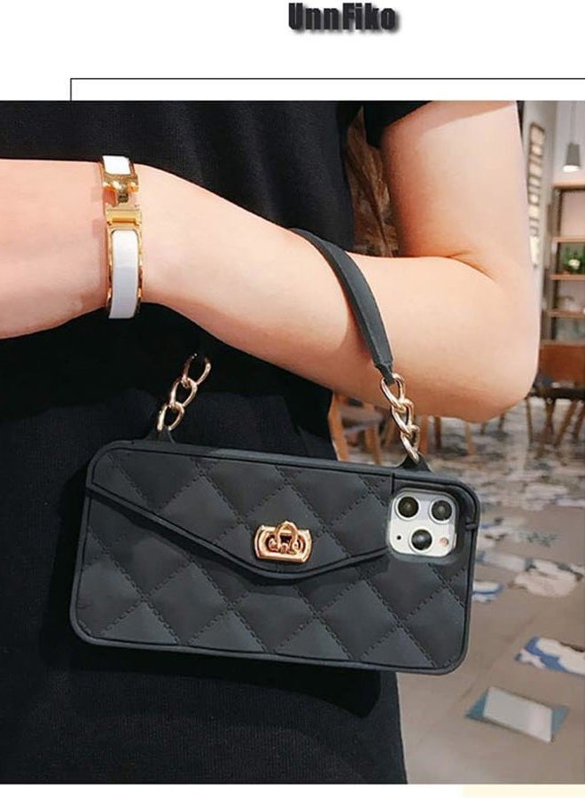 UnnFiko Wallet Phone Case Compatible with iPhone 17 Pro, Cute Light Luxury Bag Design, Purse Flip Card Pouch Cover Soft Silicone Case with Handstrap Long Shoulder Strap (Black, iPhone 17 Pro) - Image 3
