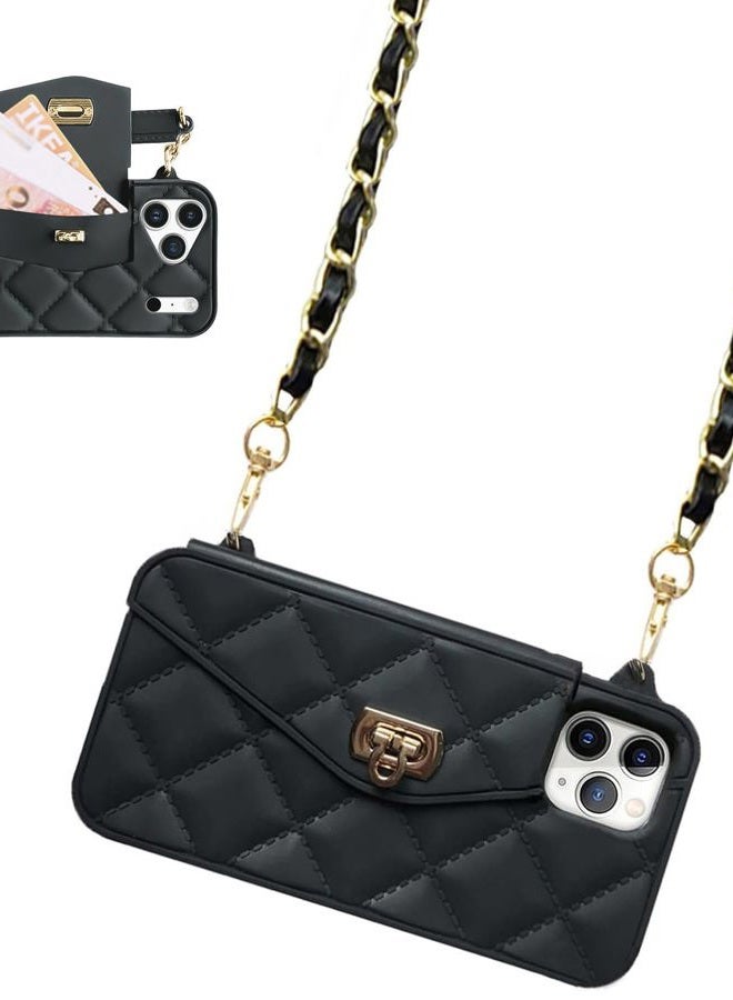 UnnFiko Wallet Phone Case Compatible with iPhone 17 Pro, Cute Light Luxury Bag Design, Purse Flip Card Pouch Cover Soft Silicone Case with Handstrap Long Shoulder Strap (Black, iPhone 17 Pro) - Image 1