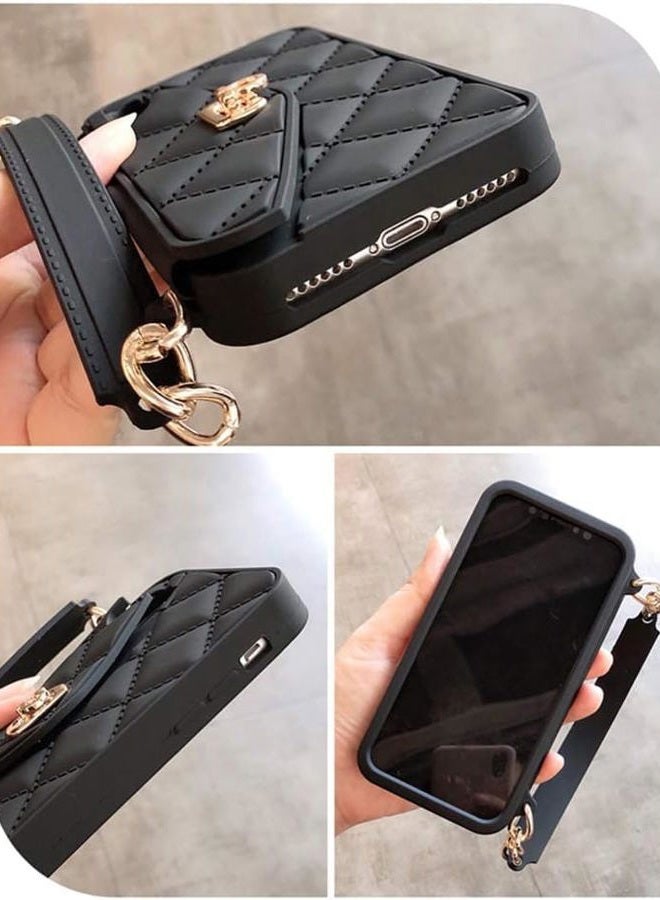 UnnFiko Wallet Phone Case Compatible with iPhone 17 Pro, Cute Light Luxury Bag Design, Purse Flip Card Pouch Cover Soft Silicone Case with Handstrap Long Shoulder Strap (Black, iPhone 17 Pro) - Image 4