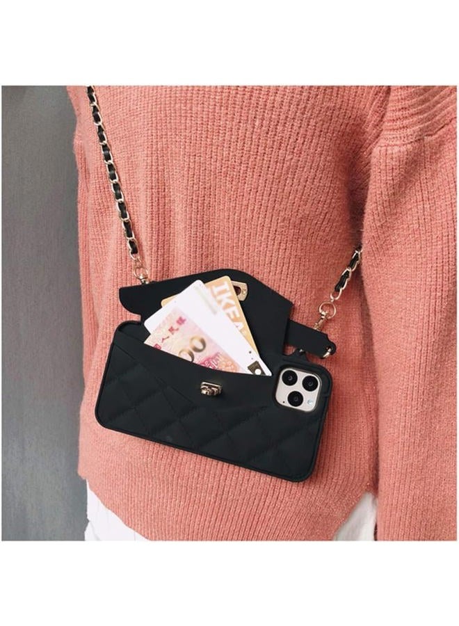 UnnFiko Wallet Phone Case Compatible with iPhone 17 Pro, Cute Light Luxury Bag Design, Purse Flip Card Pouch Cover Soft Silicone Case with Handstrap Long Shoulder Strap (Black, iPhone 17 Pro) - Image 2