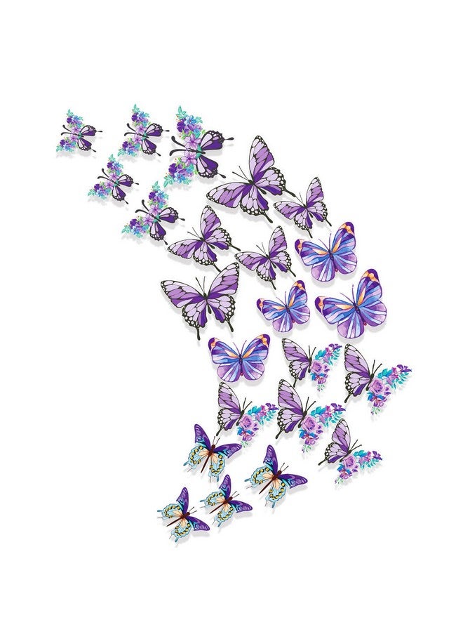 pinkblume Floral Purple Butterfly Decorations Stickers Lavender Flower 3D Butterfies Wall Art Removable Wall Decals for Pastel Lilac Home Living Room Baby Bedroom Showcase Nursery Wall Decor (35PCS) - Image 1