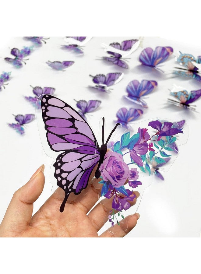 pinkblume Floral Purple Butterfly Decorations Stickers Lavender Flower 3D Butterfies Wall Art Removable Wall Decals for Pastel Lilac Home Living Room Baby Bedroom Showcase Nursery Wall Decor (35PCS) - Image 3