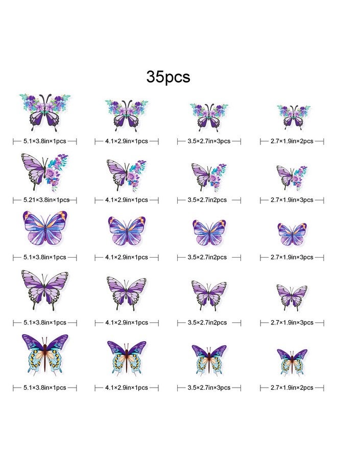 pinkblume Floral Purple Butterfly Decorations Stickers Lavender Flower 3D Butterfies Wall Art Removable Wall Decals for Pastel Lilac Home Living Room Baby Bedroom Showcase Nursery Wall Decor (35PCS) - Image 2