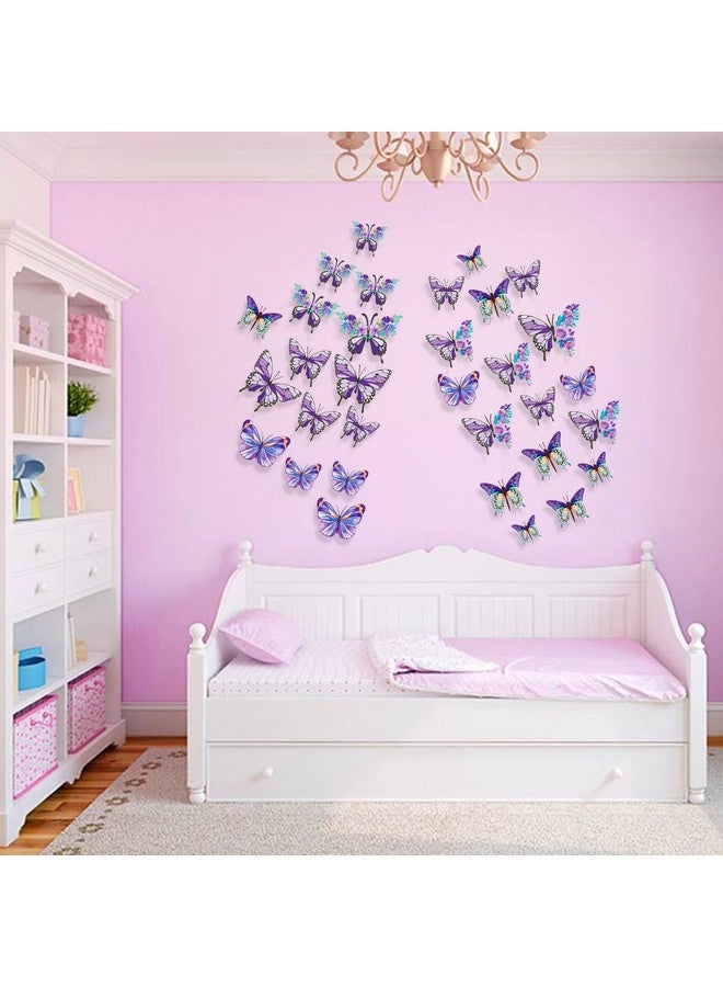 pinkblume Floral Purple Butterfly Decorations Stickers Lavender Flower 3D Butterfies Wall Art Removable Wall Decals for Pastel Lilac Home Living Room Baby Bedroom Showcase Nursery Wall Decor (35PCS) - Image 4