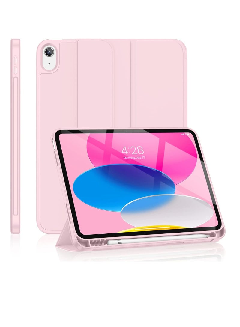 Case for iPad 10th Generation 10.9 Inch, 2022  & ipad 11th genration 2025 Case with Pencil Holder - Protective Trifold Stand Smart Cover [Support Touch ID & Auto Wake/Sleep] comaptiple with (A3354/A3355/A3356 /A2696/A2757/A2777)  , Pink - Image 1