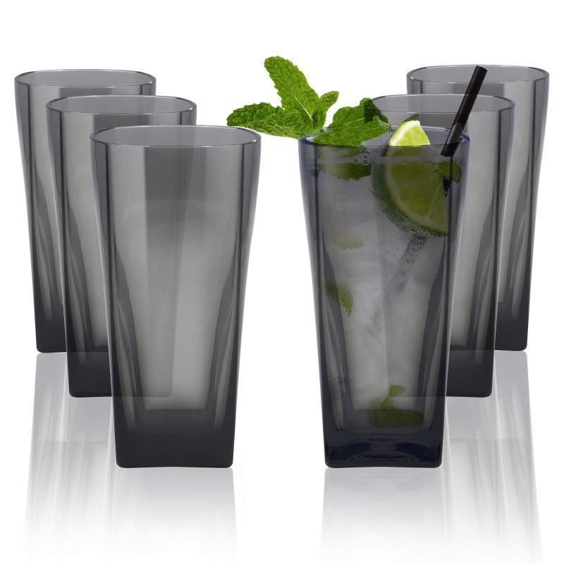 Topspring 20Ounce Reusable Plastic Water Tumbler Clear Shatterproof Drinking Glasses BPA Free Set of 6 20 Oz Gray