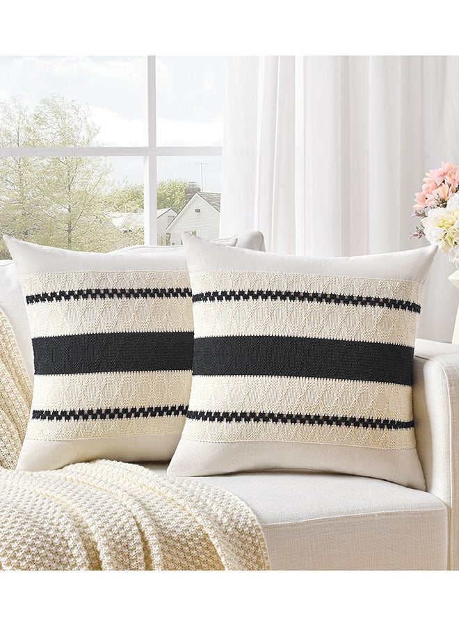 Fancy Homi Set of 2 Vintage Decorative Throw Pillow Covers for Couch, Bed & Sofa, Coastal Boho & Rustic Pattern, Aesthetic & Modern Design - 45x45cm - Black - Image 1