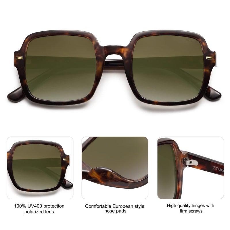 SOJOS Retro Square Polarized Sunglasses for Women Men Classic Trendy Sunnies SJ2226, Brown Tortoise/Brown - Image 4
