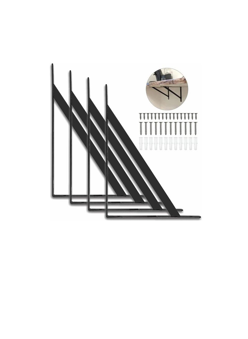 ROBUSTLINE Robustline 4Pcs Black Triangle Shelf Brackets, Floating Shelves Brackets, 90 Degree Angle Wall Mounted Shelf Supporter Corner Bracket with Mounting Screws (9" x 12")  - Image 1