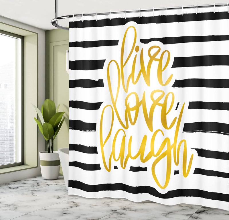 أمبيسون ambesonne Live Love Love Startain Starta Design Romantic Hand Drawn Stripes and Calligraphic text print print close decore bathrate decor - Image 2