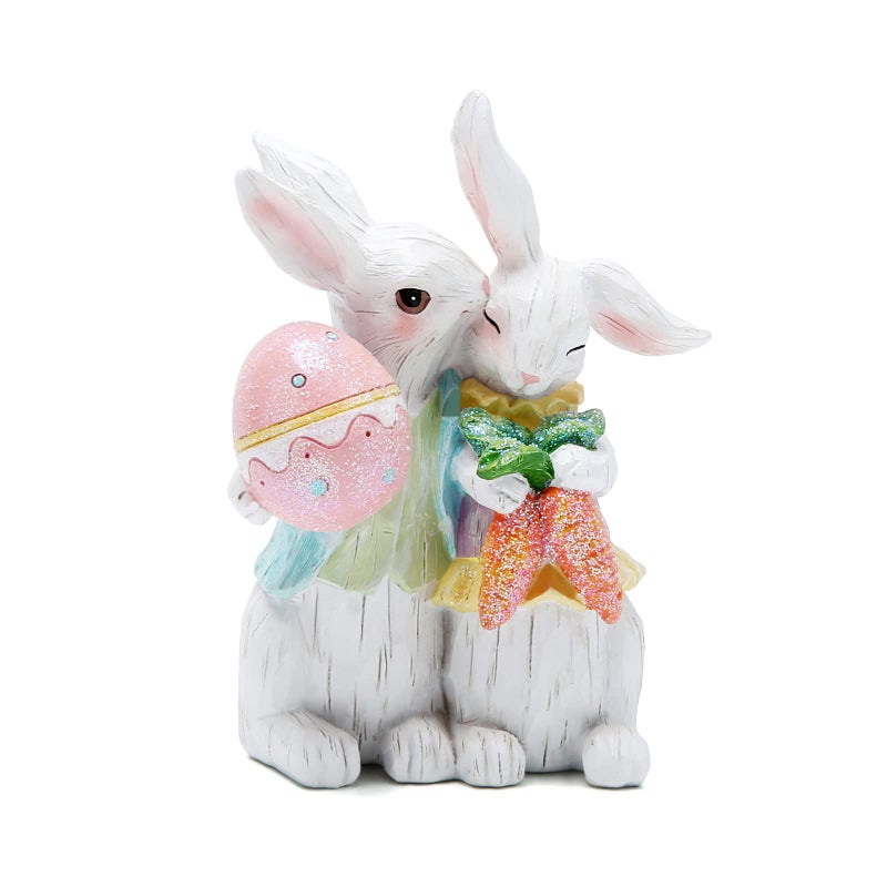 Hodao Easter Bunny Hand-Carved Romantic Couple Decorations Spring Rabbit Decors Figurines Tabletopper Decorations for Party Home Holiday Cute Rabbit Easter Day Couple Gifts Decor - Image 1