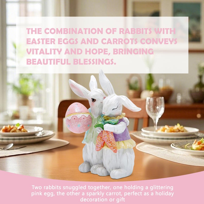 Hodao Easter Bunny Hand-Carved Romantic Couple Decorations Spring Rabbit Decors Figurines Tabletopper Decorations for Party Home Holiday Cute Rabbit Easter Day Couple Gifts Decor - Image 5