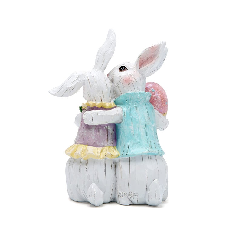 Hodao Easter Bunny Hand-Carved Romantic Couple Decorations Spring Rabbit Decors Figurines Tabletopper Decorations for Party Home Holiday Cute Rabbit Easter Day Couple Gifts Decor - Image 3