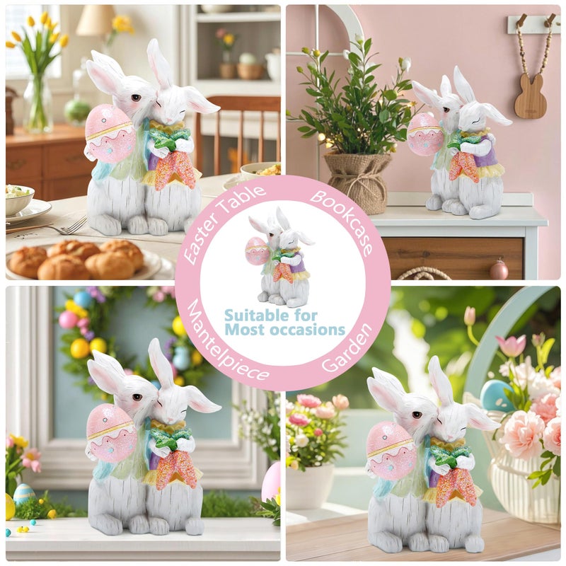 Hodao Easter Bunny Hand-Carved Romantic Couple Decorations Spring Rabbit Decors Figurines Tabletopper Decorations for Party Home Holiday Cute Rabbit Easter Day Couple Gifts Decor - Image 4