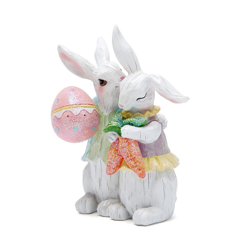 Hodao Easter Bunny Hand-Carved Romantic Couple Decorations Spring Rabbit Decors Figurines Tabletopper Decorations for Party Home Holiday Cute Rabbit Easter Day Couple Gifts Decor - Image 2