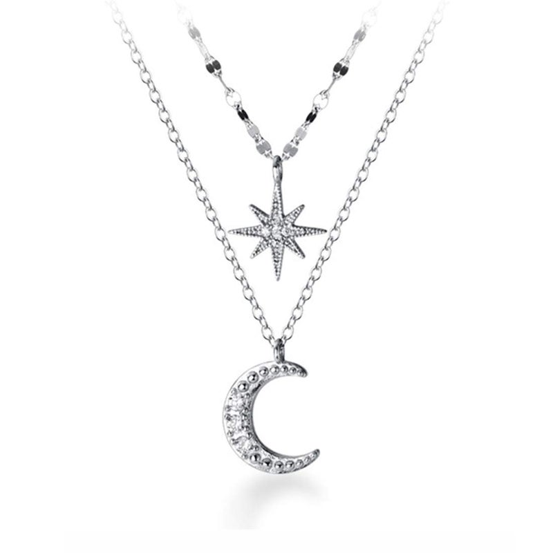 SLUYNZ 925 Sterling Silver Layered Necklace Chain Star Moon Choker Necklace for Women Layering Chain Choker (A-Silver) - Image 1