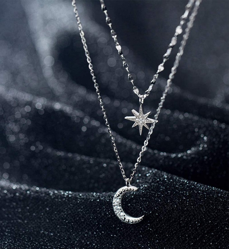 SLUYNZ 925 Sterling Silver Layered Necklace Chain Star Moon Choker Necklace for Women Layering Chain Choker (A-Silver) - Image 4