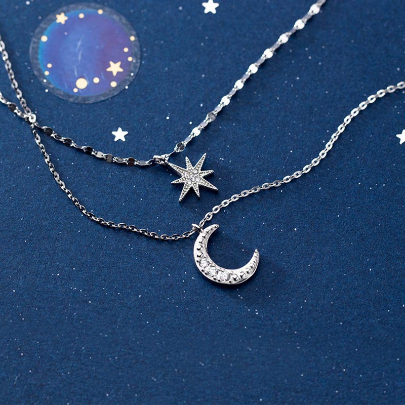 SLUYNZ 925 Sterling Silver Layered Necklace Chain Star Moon Choker Necklace for Women Layering Chain Choker (A-Silver) - Image 5