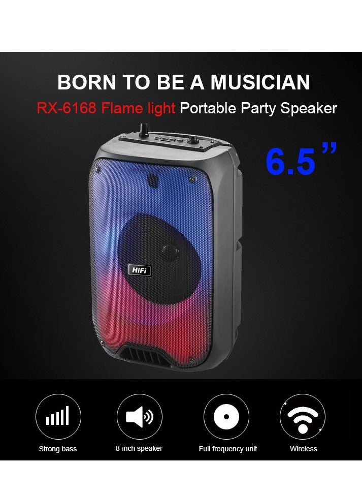 Crony مكبر صوت RX-6168 محمول يعمل بتقنية البلوتوث ومكبر صوت راقص مزود بضوء اللهب بقوة 10 وات ومكبر صوت كاريوكي خارجي للحفلات - Image 3