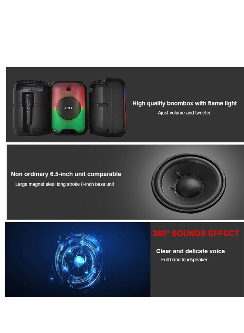 Crony مكبر صوت RX-6168 محمول يعمل بتقنية البلوتوث ومكبر صوت راقص مزود بضوء اللهب بقوة 10 وات ومكبر صوت كاريوكي خارجي للحفلات - Image 4
