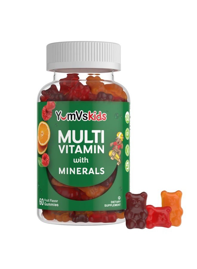 MediNatura YumVs Kids Multivitamin Gummies - Fruit Flavored Chewable Children's Multivitamin - Kids Vitamins Multivitamin Gummy with 12 Minerals & Vitamins A C D3 E B6 B12 - Kosher Halal Gluten Free (60 Count)  - Image 1