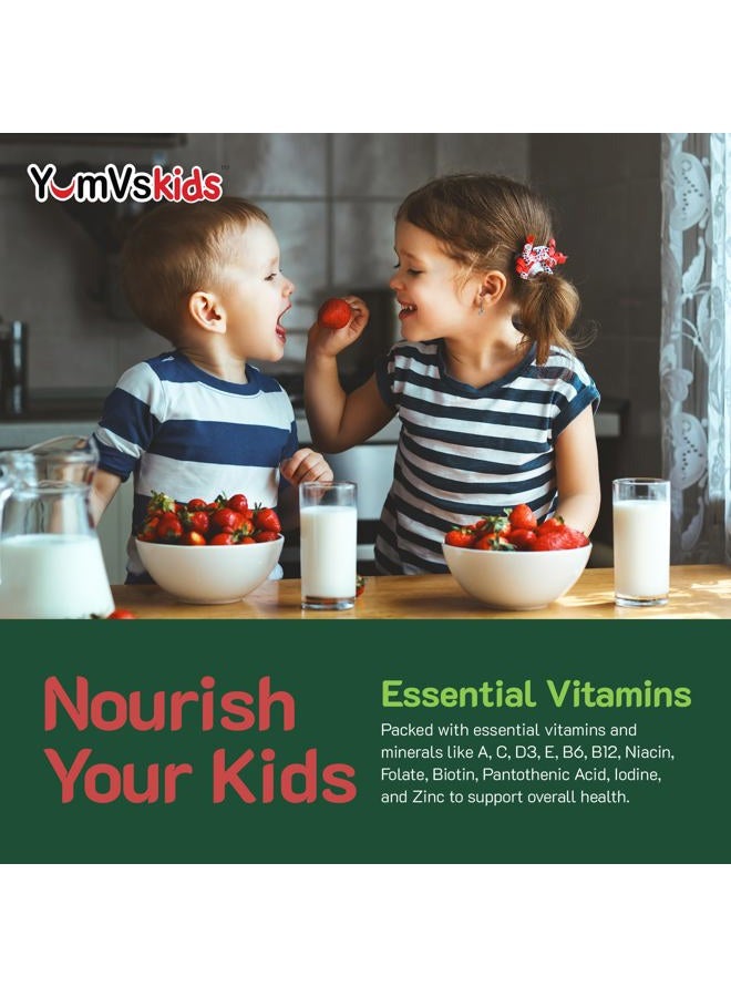 YumVs Kids Multivitamin Gummies - Fruit Flavored Chewable Children's Multivitamin - Kids Vitamins Multivitamin Gummy with 12 Minerals & Vitamins A C D3 E B6 B12 - Kosher Halal Gluten Free (60 Count)