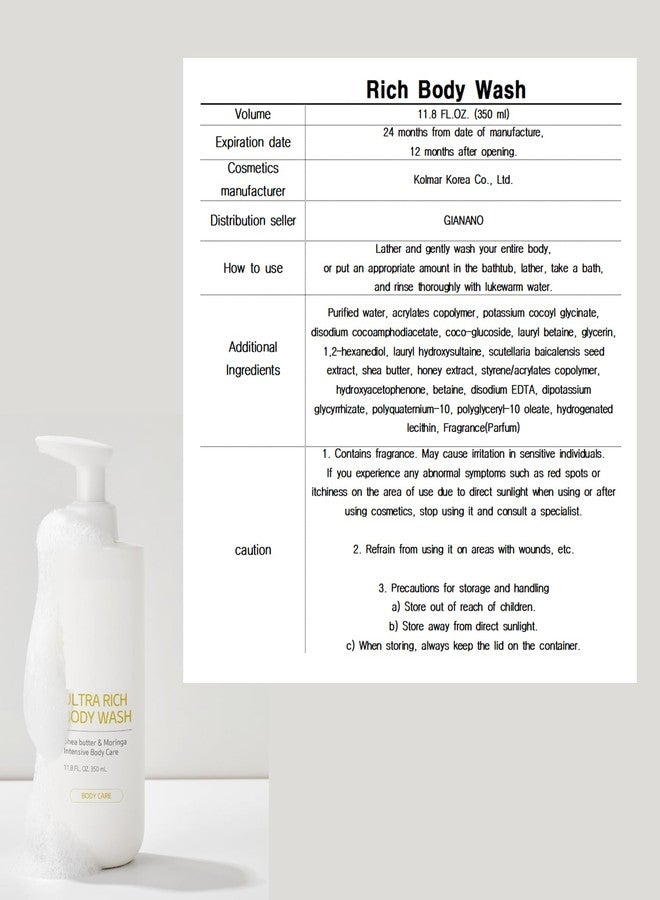 GIANANO Moisturizing & Refreshing soft Foaming Body Wash, For Rich Body Wash, 11.8 fl oz (350ml) /1 Body sponge - Image 2