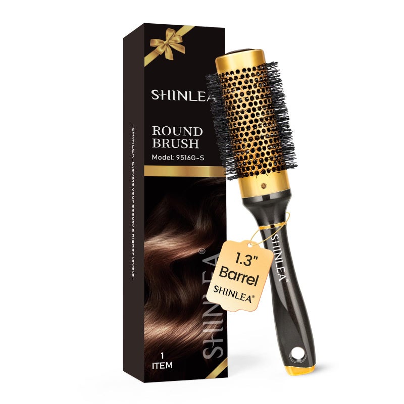 SHINLEA Small Round Hair Brush for Short Hair, Aluminum Roller Brush for Blow Drying, Salon Hairbrushes for Women Curly and Straight Hair - 1.3 Inch Barrel, 1.9 Inch with Bristles - Image 1