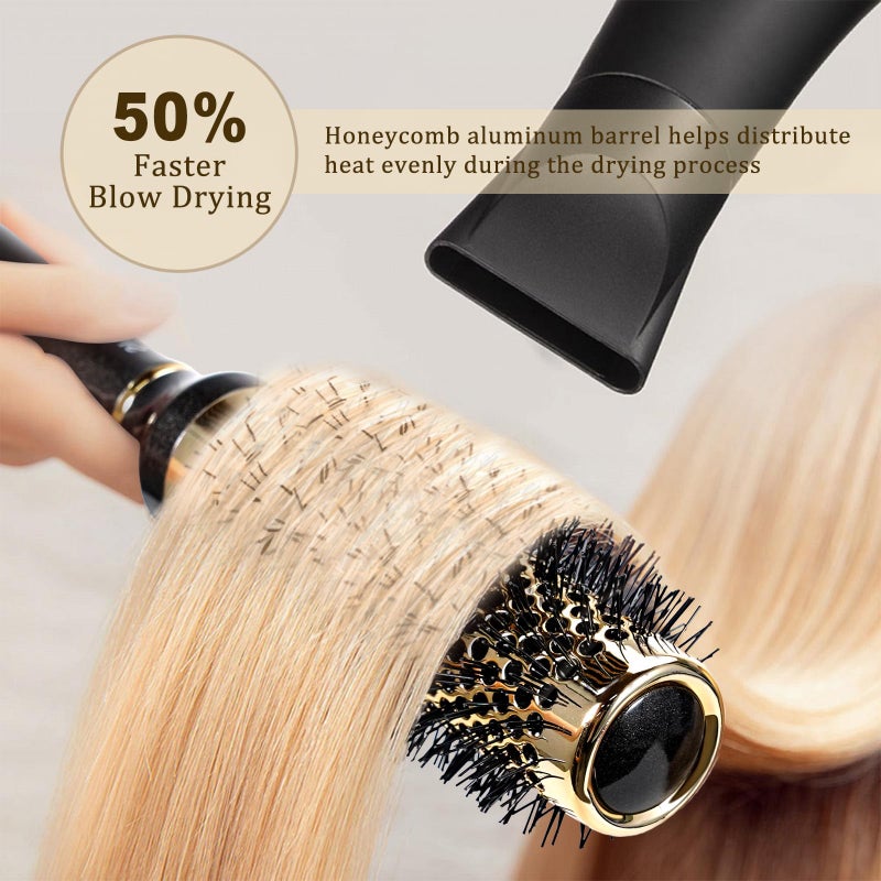 SHINLEA Small Round Hair Brush for Short Hair, Aluminum Roller Brush for Blow Drying, Salon Hairbrushes for Women Curly and Straight Hair - 1.3 Inch Barrel, 1.9 Inch with Bristles - Image 4