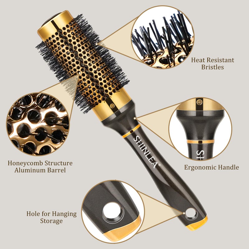 SHINLEA Small Round Hair Brush for Short Hair, Aluminum Roller Brush for Blow Drying, Salon Hairbrushes for Women Curly and Straight Hair - 1.3 Inch Barrel, 1.9 Inch with Bristles - Image 2