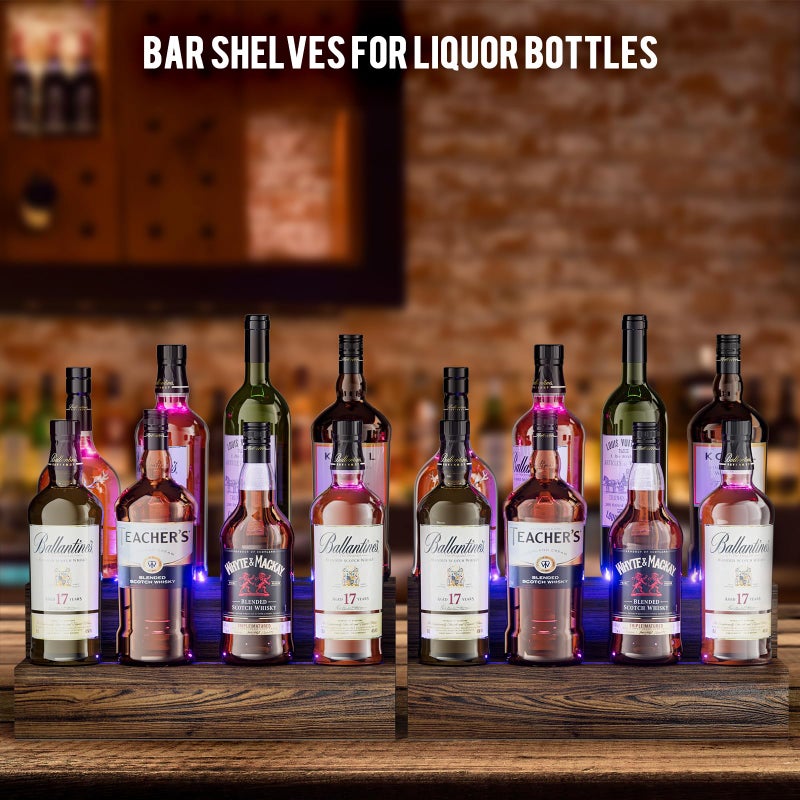 TIRYIUOU LED Lighted Bottle Display Shelf, 2 Pack Bar Shelf, Tabletop Wine Rack, Coffee Syrup Organizer, Home Bar Stand for Liquor Bottles, Mini Bar - Image 3