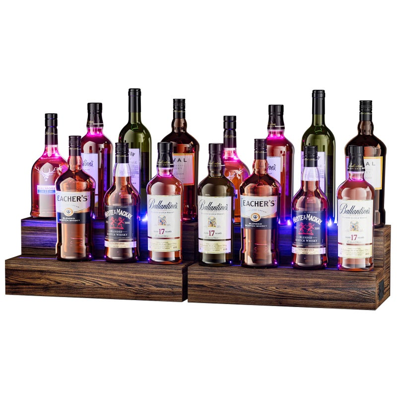TIRYIUOU LED Lighted Bottle Display Shelf, 2 Pack Bar Shelf, Tabletop Wine Rack, Coffee Syrup Organizer, Home Bar Stand for Liquor Bottles, Mini Bar - Image 1