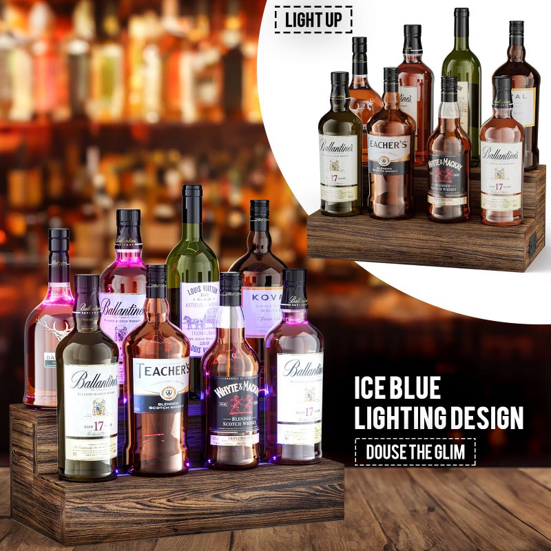 TIRYIUOU LED Lighted Bottle Display Shelf, 2 Pack Bar Shelf, Tabletop Wine Rack, Coffee Syrup Organizer, Home Bar Stand for Liquor Bottles, Mini Bar - Image 4