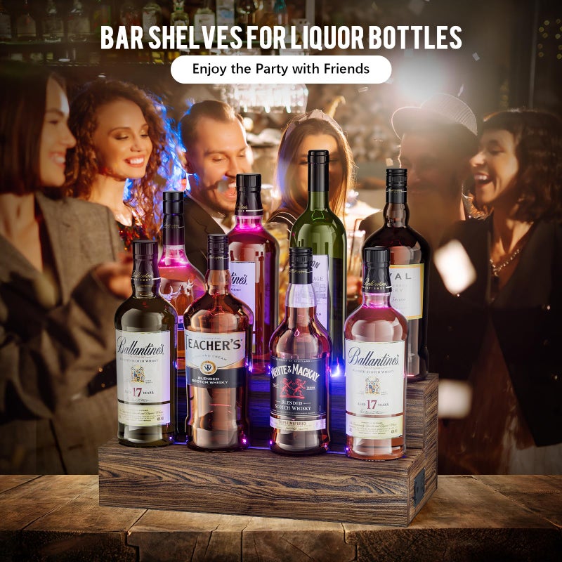 TIRYIUOU LED Lighted Bottle Display Shelf, 2 Pack Bar Shelf, Tabletop Wine Rack, Coffee Syrup Organizer, Home Bar Stand for Liquor Bottles, Mini Bar - Image 2