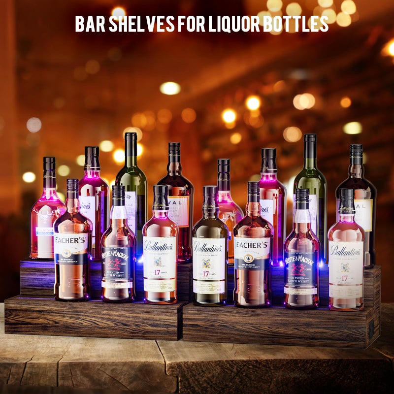 TIRYIUOU LED Lighted Bottle Display Shelf, 2 Pack Bar Shelf, Tabletop Wine Rack, Coffee Syrup Organizer, Home Bar Stand for Liquor Bottles, Mini Bar - Image 5