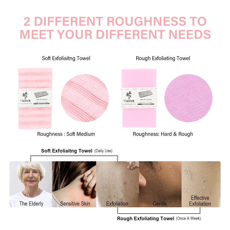Yiclick Exfoliating Washcloth Towel - Exfoliating Body Scrubber, Loofah Wash Sponge - Korean & Japanse & African Washcloth - Soft + Rough Exfoliating Back Scrubber - for Senstive and Rough Skin - Image 2