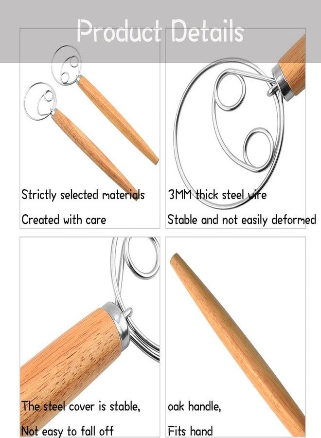LIUHUIZEYU Danish Dough Whisk,LIUHUIZEYU Oak Handle Stainless Steel Coil Egg Beater Danish Dough Mixing Stick for Bread Cake Making(13 Inch) - Image 3