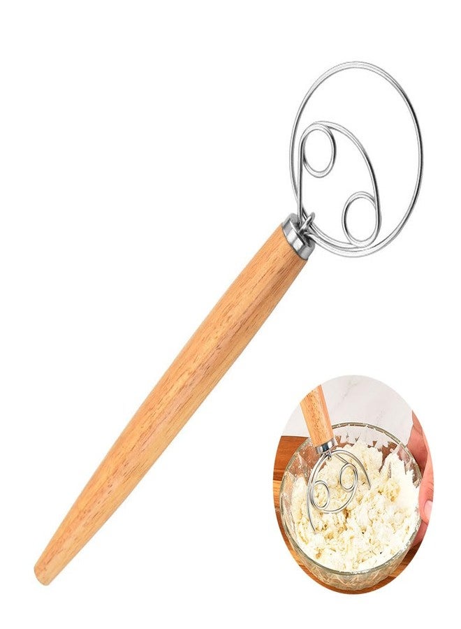 LIUHUIZEYU Danish Dough Whisk,LIUHUIZEYU Oak Handle Stainless Steel Coil Egg Beater Danish Dough Mixing Stick for Bread Cake Making(13 Inch) - Image 1