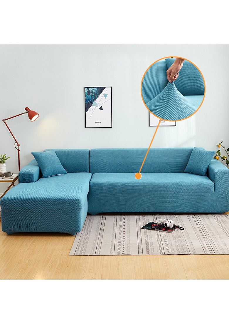 DUNISO Couch Slipcover L Shape Sofa Cover, Composed of a two-seat sofa cover and a three-seat sofa cover,High weight fully wrapped elastic sofa cover with Corn silk fabric,Sofa protective cover, anti slip cover, furniture protector,for L-shaped sofa which five people to sit on  - Image 1