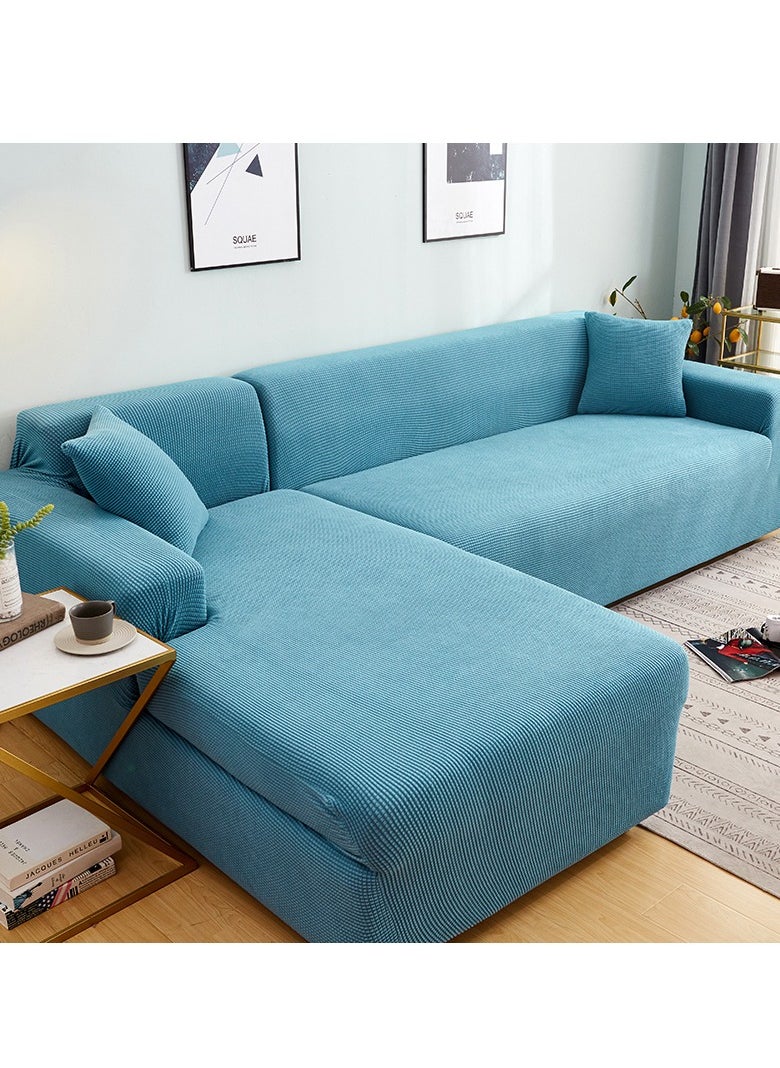DUNISO Couch Slipcover L Shape Sofa Cover, Composed of a two-seat sofa cover and a three-seat sofa cover,High weight fully wrapped elastic sofa cover with Corn silk fabric,Sofa protective cover, anti slip cover, furniture protector,for L-shaped sofa which five people to sit on  - Image 2