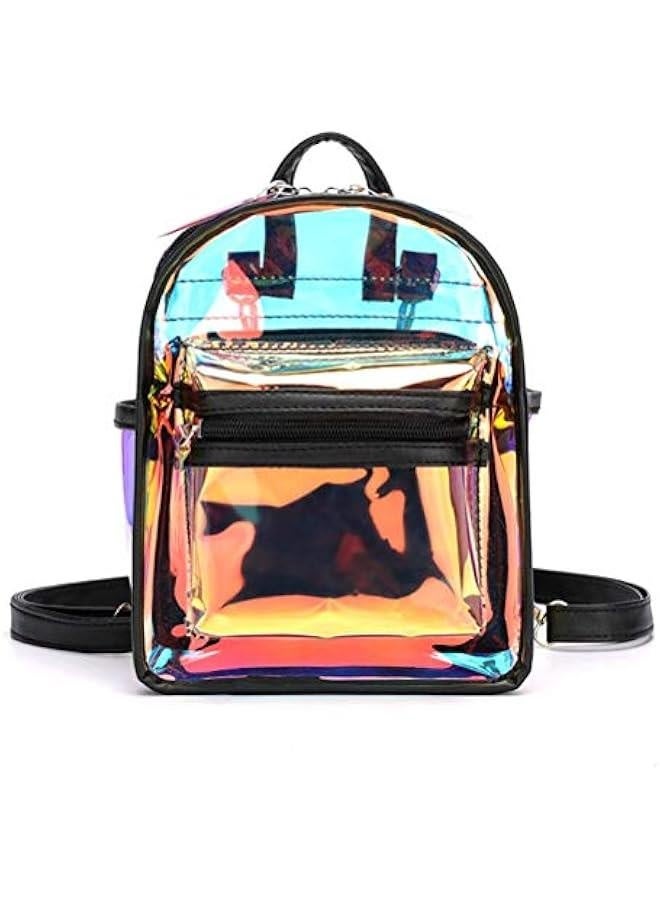 Holographic Transparent Backpack Women PVC Hologram Mini Backpack Clear Shoulder Bag Daily Backpack, Black - Image 1