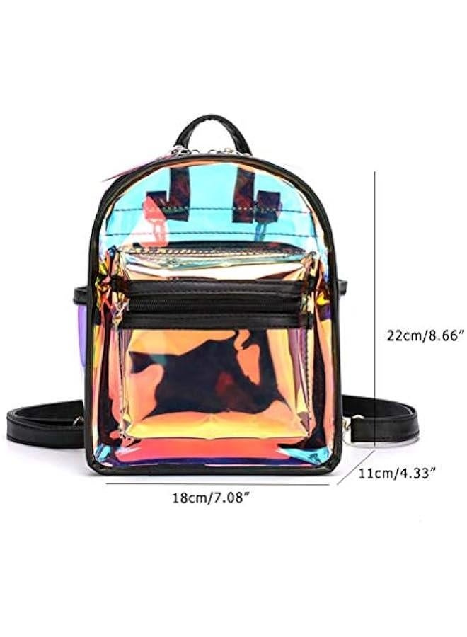Holographic Transparent Backpack Women PVC Hologram Mini Backpack Clear Shoulder Bag Daily Backpack, Black - Image 2