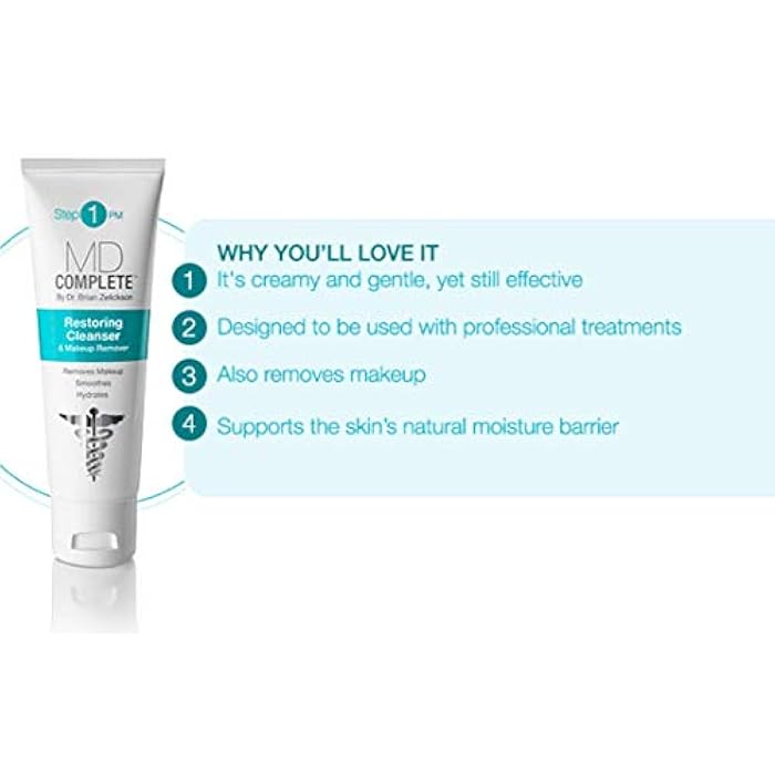 MD Complete by Dr. Brian Zelickson MD Complete 2-in-1 Restoring Cleanser and Makeup Remover | Anti-Aging Gentle, Non-Foaming Cleanser | with Aloe Vera and Chamomile 3 fl oz - Image 2