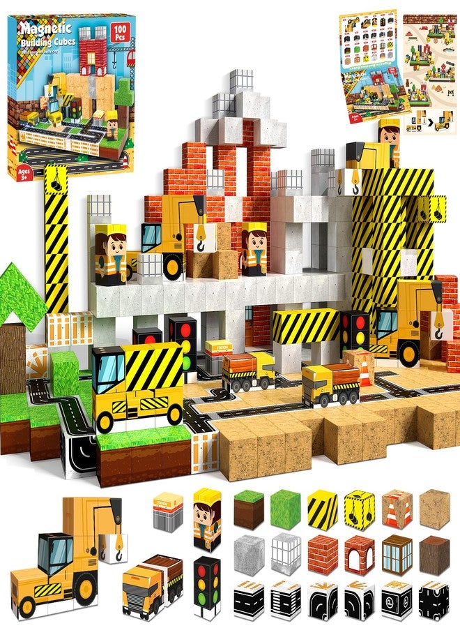 Annexfun Magnetic Blocks-100PCS Magnetic Building Blocks, Magnetic Blocks Road with Car STEM Toddler Kids Toys, Construction Toys for Kids Ages 3+, Christmas Birthday Gifts for Boys & Girls - Image 1