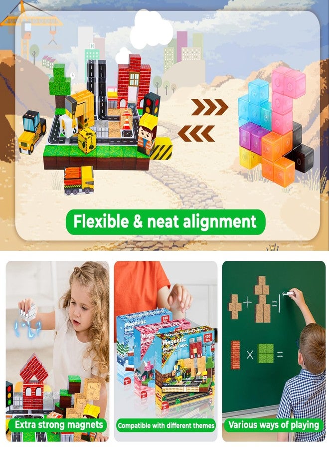 Annexfun Magnetic Blocks-100PCS Magnetic Building Blocks, Magnetic Blocks Road with Car STEM Toddler Kids Toys, Construction Toys for Kids Ages 3+, Christmas Birthday Gifts for Boys & Girls - Image 5