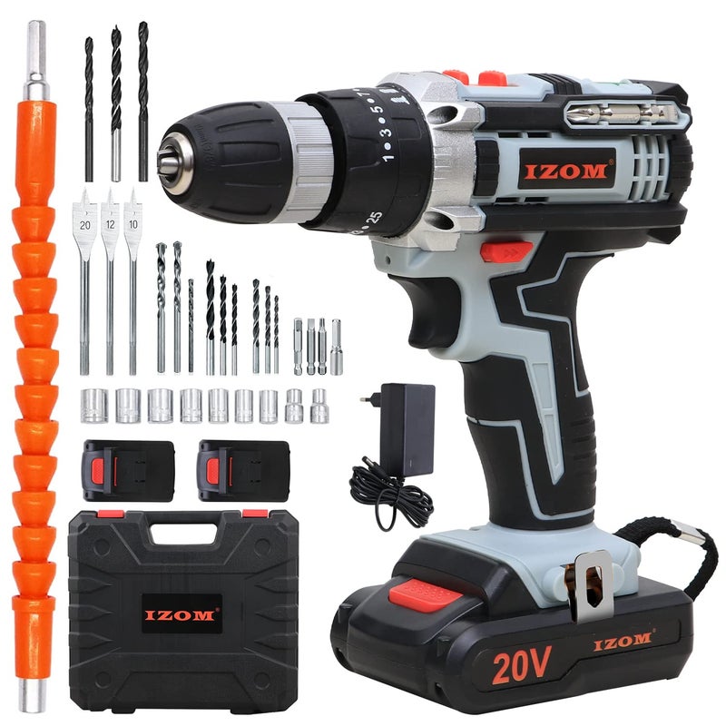 IZOM IZCDK20V Cordless Drill Machine Kit With Multiple Torque Settings A Keyless Chuck for Automatic Spindle Locking - Image 1