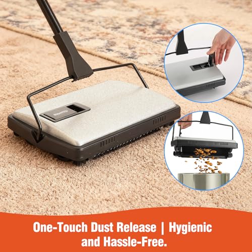 CLEANHOME Carpet Sweeper Manual Cordless - Non-Electric Push Sweeper for Pet Hair & Debris on Carpets & Rugs, Includes Cleaning Tool & Extra Replacement Roller - Image 4